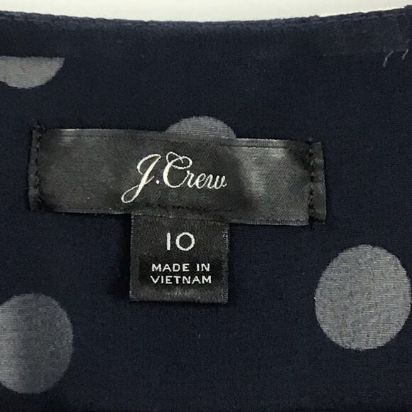 J Crew Navy Blue Cream Polka Dot Silky Peplum Crepe Fitted Button Up Down Top 10 - Picture 8 of 9
